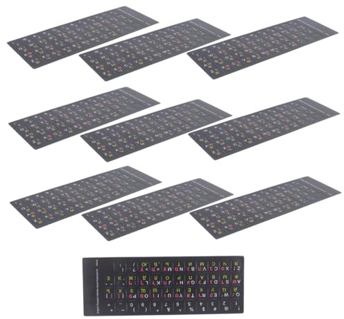 SECFOU 10 Sheets Keyboard Stickers for Laptop and Computer, English Hebrew Russian Multi-language Keyboard Alphabet Covers with Precise Key Positioning, Pvc Material, Protects from Grime