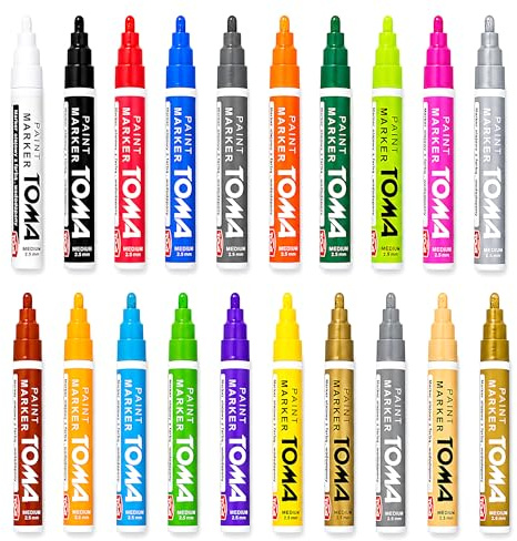 20 Colours Set of Oil-Based Paint Marker Pens Permanent - 2.5mm Round Tip, Fast-Drying Waterproof Ink - Universal for Metal, Tyres, Plastic, Wood, Glass, Outdoor Marking, Workshop, Art, Crafts, DIY