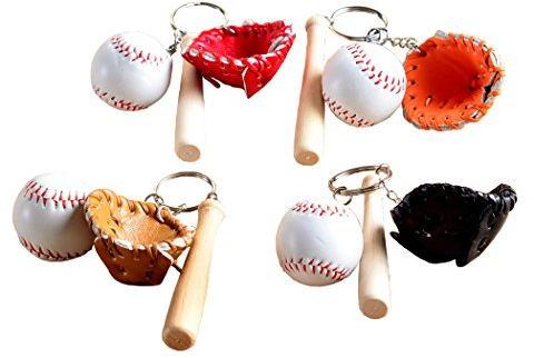 EQLEF Baseball Schlüsselanhänger Mini Baseballschläger Holz Baseball Handschuh Schlüsselanhänger PU Leder Anhänger