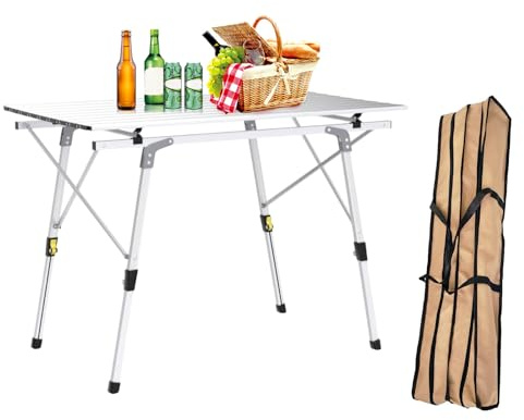 CampLand Aluminium-Tisch, höhenverstellbar, klappbar, Camping, Outdoor, leicht, für Camping, Strand, Hinterhöfe, Grillen, Party (Silber, rechteckig mittelgroß)