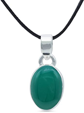 mantraroma Kettenanhänger 925 Silber grüner Onyx Stein Edelstein Kettenanhänger Damen Sterling Silber Halskette Anhänger Geschenk (MAH-081-14)