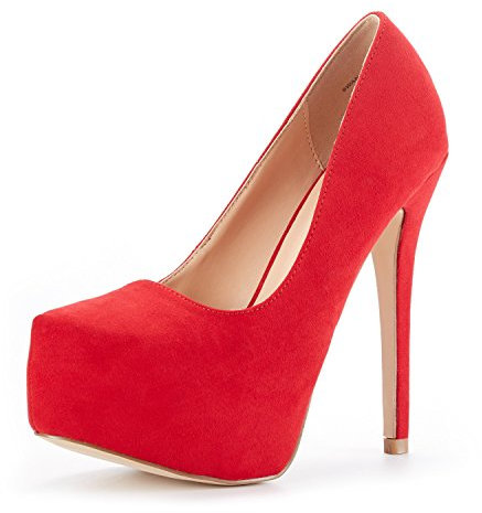 DREAM PAIRS Women's Slip On Stiletto High Heel Platform Dress Court Shoes SWAN_30,Size 7,Red/Suede,SWAN_30
