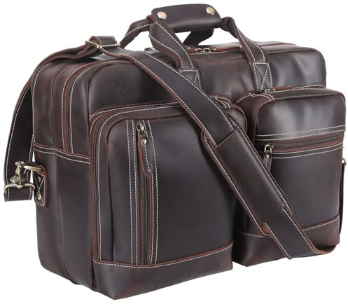 Leather Briefcase for Men Expandable Large 17 Inch Laptop Crossbody Shoulder Bag Business Travel Duffel Attache Case, B2, 16.5 x 11.8 x 5.12 inches, Travel