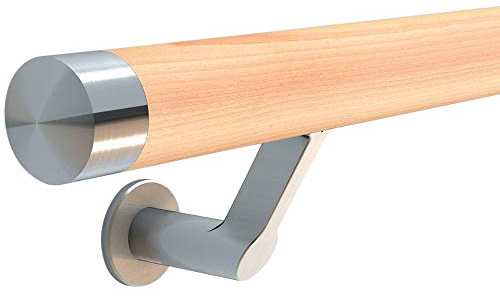 HUERO Handlauf Buche | 3,2 m Länge (Rohr 2-tlg.) | Zur Wandmontage | Rundholz | Komplett-Set I Designelement mit hoher Sicherheit | Angenehme Haptik