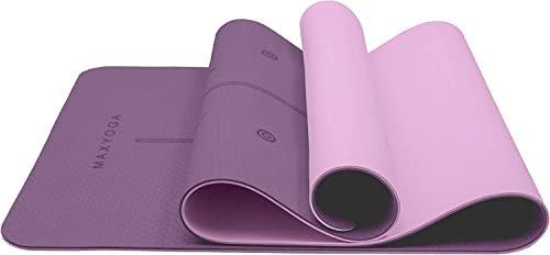 MAXYOGA® MaxDirect Esterilla Yoga con Sistema de Alineación del Cuerpo. Colchoneta Yoga Mat Antideslizante y Ligera de Material Ecológico TPE. Tamaño Ideal 183cm x 61cm x 6mm. - Morado