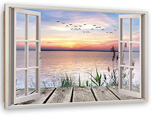 Feeby Image Panneau Déco Fenêtre Vue 3D XXL 120x80 cm 1 pièce Tableaux Tableau Mural Image Moderne Décoration Murale Artistique Photographie Cuisine Salon Chambre à Coucher Nature Bleu