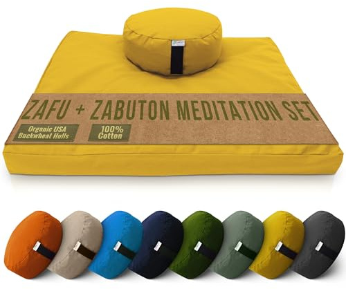 Bean Products Zafu and Zabuton Meditation Cushion Set - Made in The USA. Our Saffron Cotton Round-Shaped Meditation Pillow is Filled for Comfort and Designed with a Zipper Cover for Easy Cleaning.
