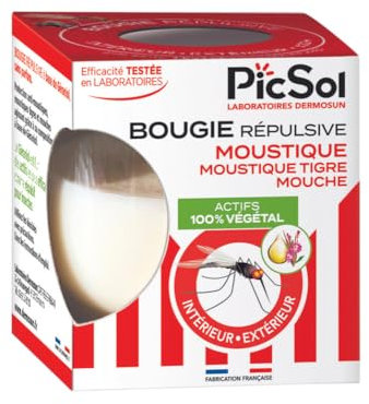 PicSol Bougie Répulsive Mouches Moustiques Actifs 100% Végétal