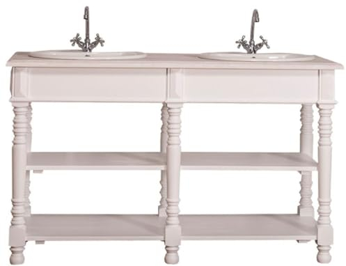 Casa Padrino Landhausstil Doppel Waschbeckenschrank Weiß/Hellgrau 150 x 54 x H. 90 cm - Massivholz Waschtisch - Badezimmermöbel im Landhausstil