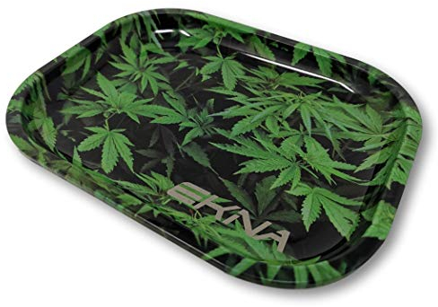 EKNA Rolling Tray - 18x14x1,6cm - Bröselschale - Mischeschale Weed - Drehtablett klein - Bauunterlage Set versch. Designs (Hamp Leaves)