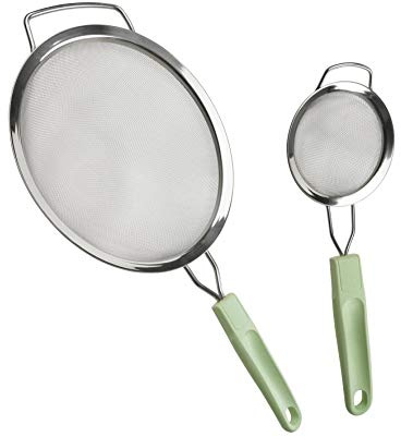 Fackelmann Siebe Ecolution Set, umweltfreundliche Küchenhelfer mit ergonomischem Griff, nachhaltige Küchenutensilien mit Funktionsteil aus Edelstahl (Farbe: Mintgrün/Silber), Menge: 1 x 2er Set