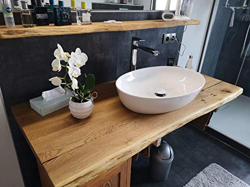 Waschtischplatte Eiche massiv Baumkante geölt Holz Aufsatzwaschtisch (140 x 55 cm)