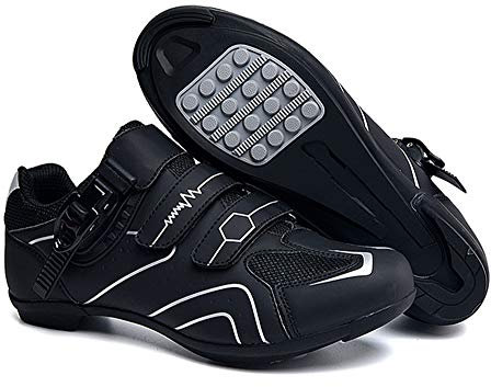 Earnmore Scarpe da Ciclismo Antiscivolo, Scarpe da Strada e Mountain Bike Traspiranti in Fibra di Carbonio, Scarpe Sportive Assistite da Energia con Strisce Riflettenti (Grigio,42)
