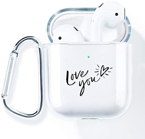 AKABEILA Hülle für Apple Airpods 2 & 1 Case Silikon Transparent Durchsichtig Air pods 1 Schutz hüllen Zubehör [LED an der Frontseite Sichtbar] [Stoßfeste Schutzhülle] Mit Karabiner