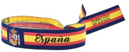 BDM Pulsera de la bandera de España con el escudo nacional y fondo en azul marino con cierre ajustable. Regalo unisex para hombre o mujer