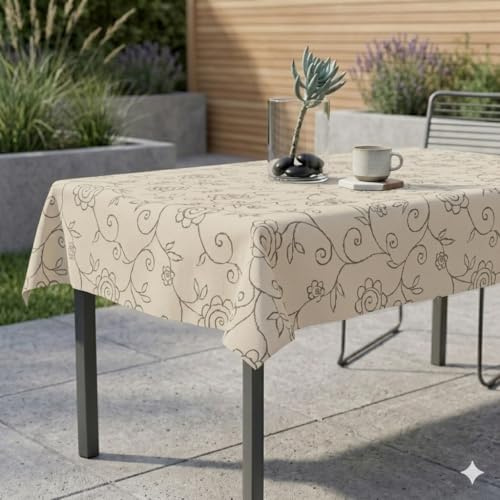 Miami Tischdecke Gartentischdecke Mediterran Creme Eckig 130 x 180 cm | Meterware Outdoortischdecke Campingtischdecke für Outdoor, Camping, Garten oder Terrasse