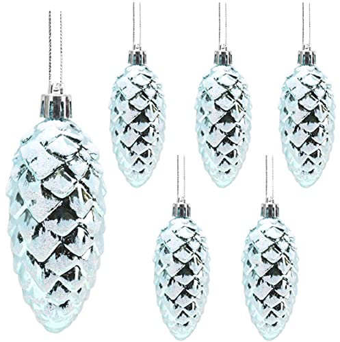Christmas Concepts® Pack of 6–90mm Shiny & Glitter Decorated Pine Cone Baubles – Christmas Tree Decorations (Ice Blue)