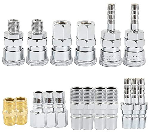 18 Pcs Euro Air Line Hose Compressor Fittings - 1/4 BSP Air Coupler and Plug Kit - Male & Female Thread Hose Quick Release Connector Fittings Set