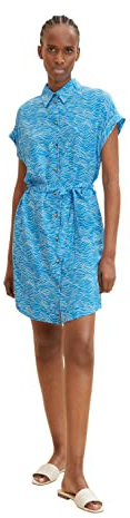 TOM TAILOR Denim Damen Blusenkleid mit Allover-Print 1031755, 29870 - Blue Wave Print, L