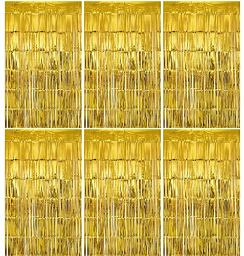 Lostwry 6 Stück Metallic Lametta Vorhänge Tinsel Vorhänge Folie Fransen Vorhang Schimmer Glitzervorhang Fringe für Geburtstag Hochzeit Weihnachtsfeier Tür Fenster Dekoration 1 x 2m (Glod)