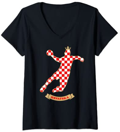 Damen Rukomet Hrvatska Handball und Kroatien T-Shirt mit V-Ausschnitt