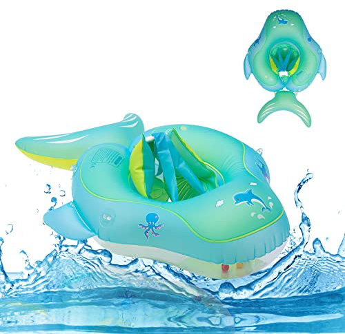 YIHELU Schwimmring Baby, Schwimmreifen Kinder Schwimmsitz, Aufblasbarer Baby Float Ring Kleinkind Cartoon-Hai-Profil Schwimmtrainer mit Dual Airbag und aufblasbarem Schwanz, Anti-Umkippen sicherer