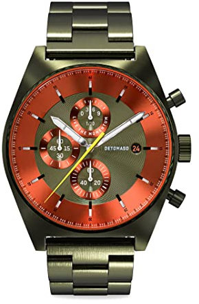 DeTomaso D10 Chronograph Limited Edition Olive ORANGE Herren-Armbanduhr Analog Quarz Edelstahlarmband Olive Brushed
