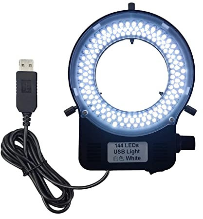 USB LED Ring Light Illuminator, 144 64 LED White Adjustable Lamp for Industry Monocular Binocular Trinocular Stereo Video Lens Microscope & Camera (USB 144 LEDs)…