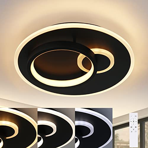 ZMH Led Deckenlampe Wohnzimmer Deckenleuchte Flur - Schwarz 33W Dimmbar Wohnzimmerlampe Modern Schlafzimmerlampe Rund Design Flurlampe mit Fernbedienung Deckenbeleuchtung für Küche Esszimmer Büro