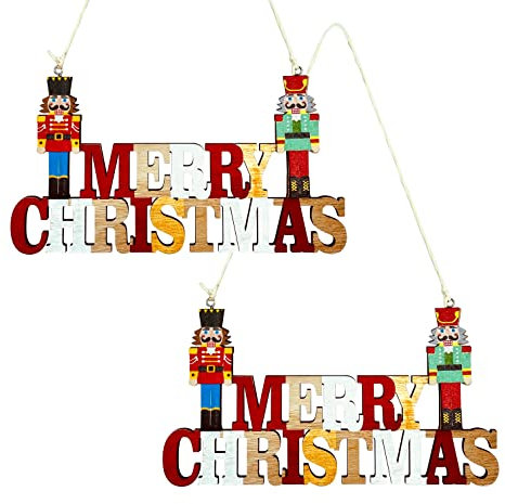 Gesar 2 Stück Schriftzug Marry Christmas - Weihnachtsdekoration - Schriftzug aus Holz Frohe Weihnachten - Dekoration für Tür, Wand, Fenster zu Weihnachten