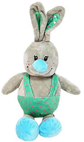 BEMIRO Kleiner Hase Kuscheltier mit türkiser Kleidung und Nase - ca. 30 cm, Osterhase Kuscheltier, Plüsch Hase
