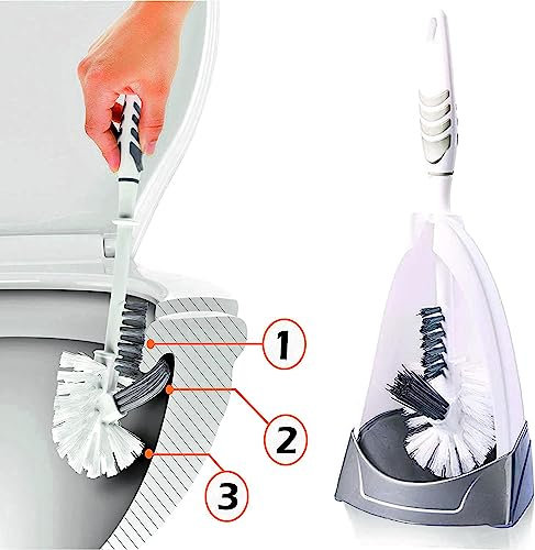 Rigorous Team 3 Functioned Toilet Brush with Holder-Very Easy Under the Rim Cleaning. Strong Bristles, Good Grip Toilet Brushes Sets.New Version Loo Brush (Grey), 36.6x14.8x12.3 (TF-02v99)