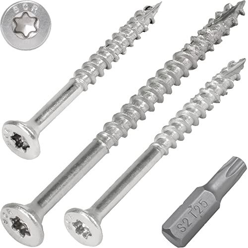 SCREW REBEL Holzschraube Edelstahl A2 5,0 x 60-100 Stück mit Teilgewinde und Sägezahn-Gewindeschliff, Cut-Spitze, Torx Antrieb TX25, inklusive S2 Bit