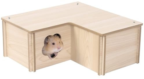 Marchul Wooden 3-Room Hamster House, 28x28x11.5cm, Perfect for Syrian & Dwarf Hamsters