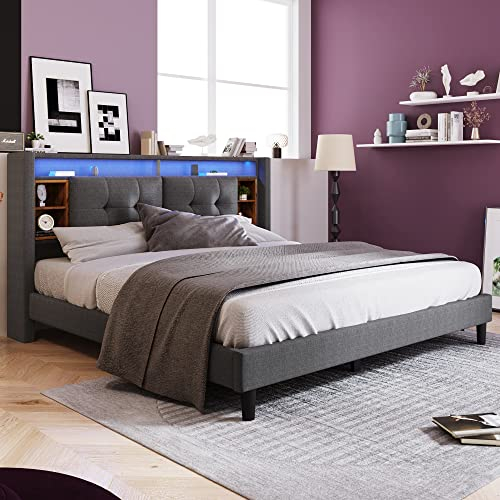 FEZTOY 140x200 Doppelbett mit Schrank - Schrankbett Bed mit LED- Polsterbett mit Lattenrost & USB- Jugendbett, Funktionsbett, Kinderbett, Jugendbett, Bettliege, Ohne Matratze