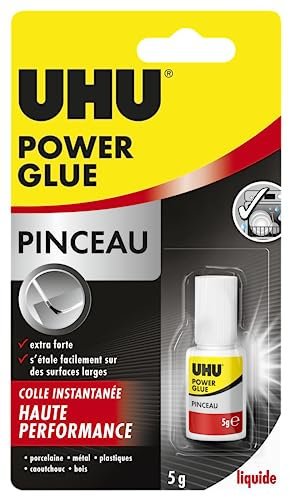 UHU Power glue liquide pinceau - colle extra forte, instantanée, sans solvants, transparente, pinceau applicateur intégré, tubes 5g
