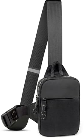 LKEX Mini Sling Bag Männer Kleine Crossbody Tasche Frauen Fanny Packs Casual Persönliche Tasche Tasche Rucksack Telefon Brusttasche, Schwarz-Mini (L x B x H = 13 x 3 x 19 cm), Small