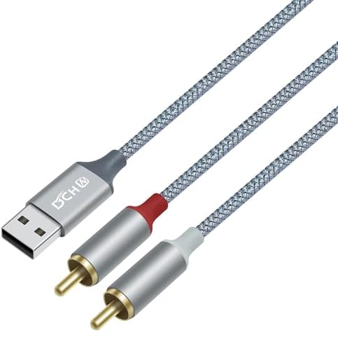 DCHAV Cable de audio RCA a USB de 4 pies, tipo A a 2 RCA, adaptador macho 2RCA Y, divisor de nailon, interfaz de color rojo y blanco
