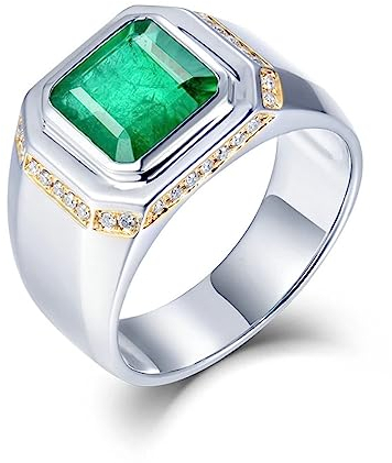 Ring Gold 750 Smaragd, Wedding Ring Men 18 Karat Weißgold Asscher-Form Bandring mit 2,5 ct Smaragd Herren Schmuck Größe 53 (16.9)
