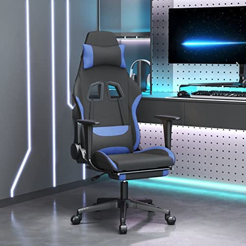 ZEYUAN Gaming-Stuhl mit Fußstütze, Pc Stuhl, Gaming Sessel, Gamerstuhl, Stühle Fürs Arbeitszimmer, Stühle Für Gaming, Computerstuhl, Playstation Sessel, Schwarz und Blau Stoff