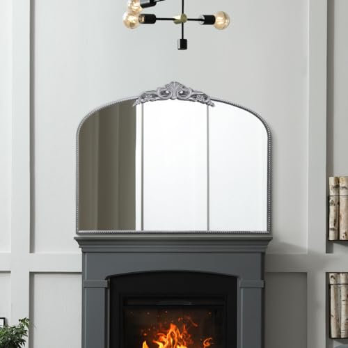 MirrorOutlet The Crown - Silver Metal Framed Classic Arched Wall Mirror with Feature Crown 40 X 31 (102CM X 80CM) Black. 2cm Wide Frame and 3cm Deep.