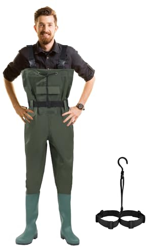 Ansobea Wathose Herren Wasserdicht, Anglerhose mit Stiefel, 70D Nylon PVC Material für Damen, Neopren für Angeln, Bauernhöfe, Bauarbeiten, Größe:43