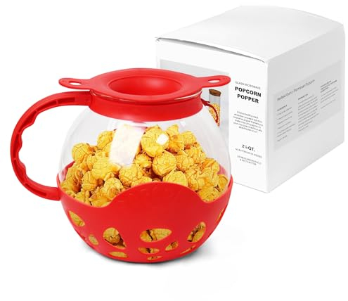 Palomitas de maíz para microondas, tapa de silicona de plástico de alta borón, latas de palomitas de maíz, microondas, cristal, palomitas de maíz, seguro, sin BPA, apto para lavavajillas, color rojo