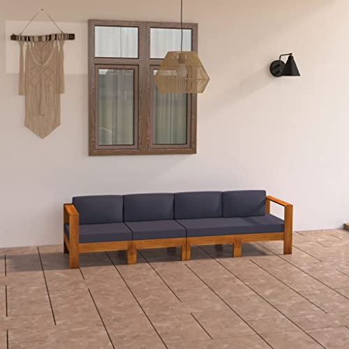 Hommdiy Gartensofa 3-Sitzer/ 4-Sitzer mit Cremeweißen Lounge Mittelsofa Gartenmöbel Loungesofa Couch Terrasse Garten Akazienholz Massiv (Dunkelgrau-4-Sitzer)