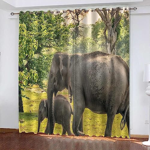 Ösen Gardinen Tierischer Elefant 280 X 250 cm 3D Verdunkelungsvorhang Vorhang Blickdicht Wärmeisolierung Gardine Polyester Kinderzimmer Schlafzimmer Curtains Blickdicht 2Er Set-6H0Y-A0M
