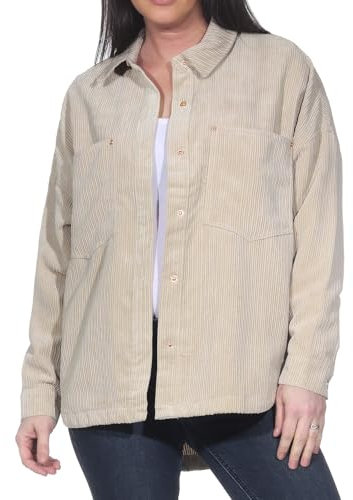 ONLY Damen Cord Hemd Shacket mit Knopfleiste und Brusttaschen, Farben:Beige, Größe:M