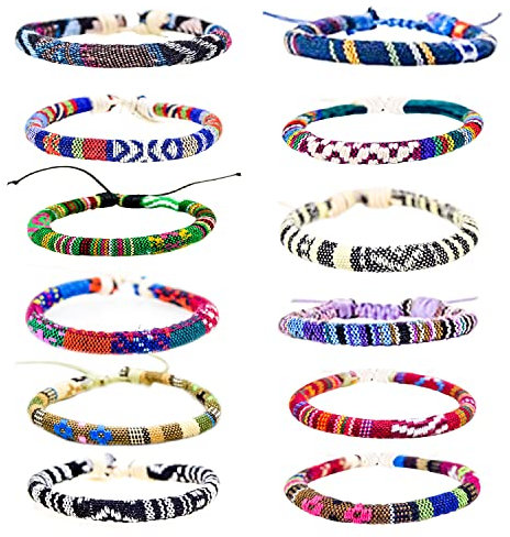 Zepitniy Pulseras de Amistad 12 Piezas Pulseras Tejidas Pulsera Pulsera de Cuerda Multicolor Amistad Niñas Pulsera Ajustable Hechas a Mano Trenzadas para Accesorios Festivales y Playa