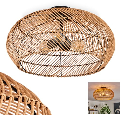 Deckenleuchte Brandala, moderne Deckenlampe aus Metall/Rattan in Schwarz/Natur, Deckenleuchte im Boho-Design mit tollem Lichteffekt an der Decke, Ø 50 cm, 3-flammig, 3 x E27, ohne Leuchtmittel