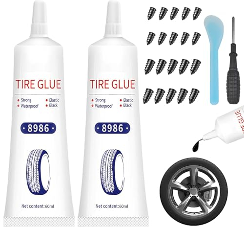 kintsukuroi 120 ml Reifenreparaturkleber, Reifenflickenkleber mit Reifenreparaturnagel, 24-teiliges Reifenreparatur-Set für Vakuum-Reifenpannen-Reparatur an Autos, Motorrädern, LKWs und Traktoren,