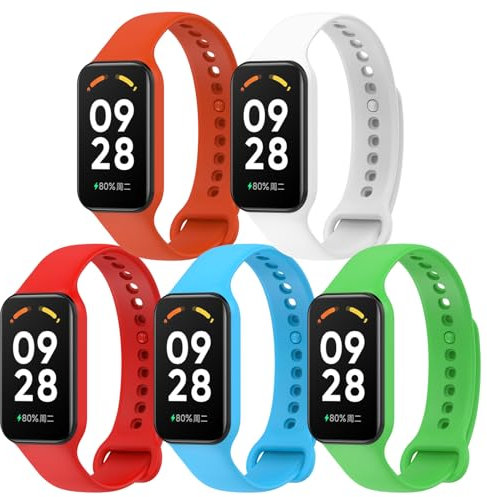RenSheng Cinturino Compatibile per Xiaomi Smart Band 8 Active, 5 Pezzi Cinturini in Silicone, Rosso-Blu-Arancio-Verde-Bianco